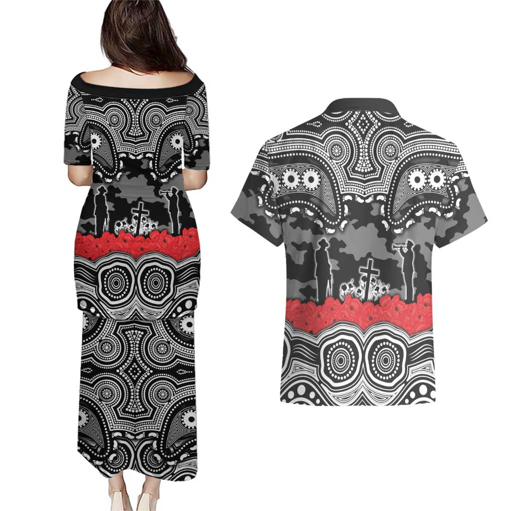 ANZAC Day South Sydney Rabbitohs Couples Matching Puletasi and Hawaiian Shirt Military Memorial Aboriginal Indigenous Art
