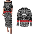 ANZAC Day South Sydney Rabbitohs Couples Matching Puletasi and Long Sleeve Button Shirt Military Memorial Aboriginal Indigenous Art