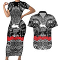 ANZAC Day South Sydney Rabbitohs Couples Matching Short Sleeve Bodycon Dress and Hawaiian Shirt Military Memorial Aboriginal Indigenous Art