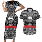 ANZAC Day South Sydney Rabbitohs Couples Matching Short Sleeve Bodycon Dress and Hawaiian Shirt Military Memorial Aboriginal Indigenous Art