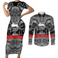 ANZAC Day South Sydney Rabbitohs Couples Matching Short Sleeve Bodycon Dress and Long Sleeve Button Shirt Military Memorial Aboriginal Indigenous Art