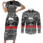 ANZAC Day South Sydney Rabbitohs Couples Matching Short Sleeve Bodycon Dress and Long Sleeve Button Shirt Military Memorial Aboriginal Indigenous Art