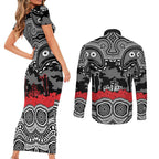 ANZAC Day South Sydney Rabbitohs Couples Matching Short Sleeve Bodycon Dress and Long Sleeve Button Shirt Military Memorial Aboriginal Indigenous Art