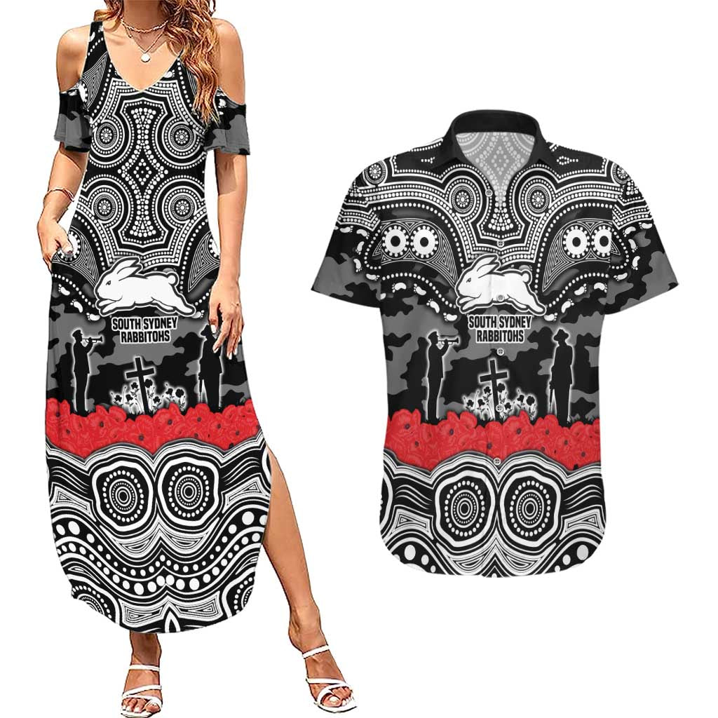 ANZAC Day South Sydney Rabbitohs Couples Matching Summer Maxi Dress and Hawaiian Shirt Military Memorial Aboriginal Indigenous Art