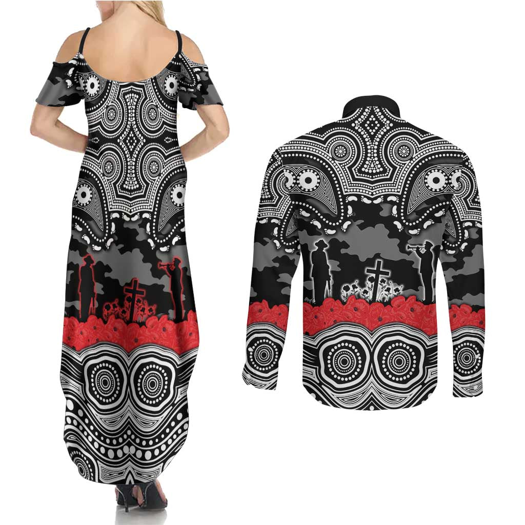 ANZAC Day South Sydney Rabbitohs Couples Matching Summer Maxi Dress and Long Sleeve Button Shirt Military Memorial Aboriginal Indigenous Art