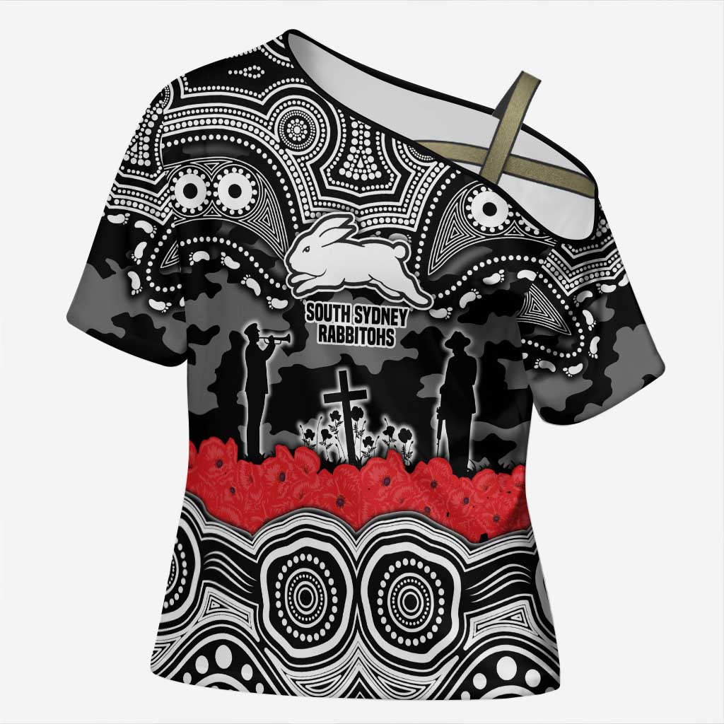 ANZAC Day South Sydney Rabbitohs Cross Shoulder Shirt Military Memorial Aboriginal Indigenous Art