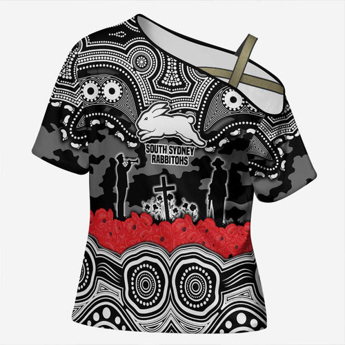 ANZAC Day South Sydney Rabbitohs Cross Shoulder Shirt Military Memorial Aboriginal Indigenous Art