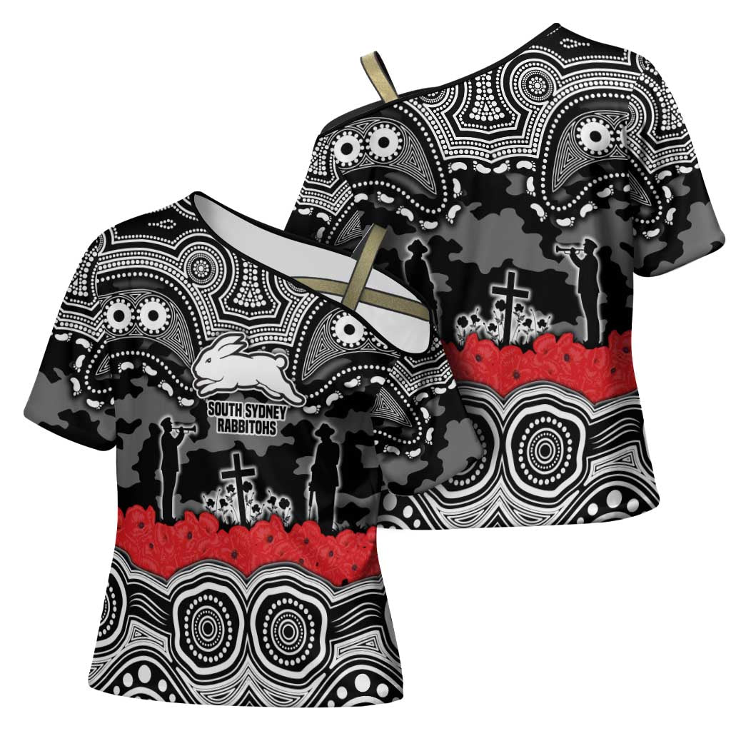 ANZAC Day South Sydney Rabbitohs Cross Shoulder Shirt Military Memorial Aboriginal Indigenous Art