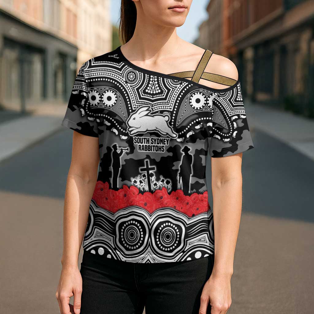 ANZAC Day South Sydney Rabbitohs Cross Shoulder Shirt Military Memorial Aboriginal Indigenous Art