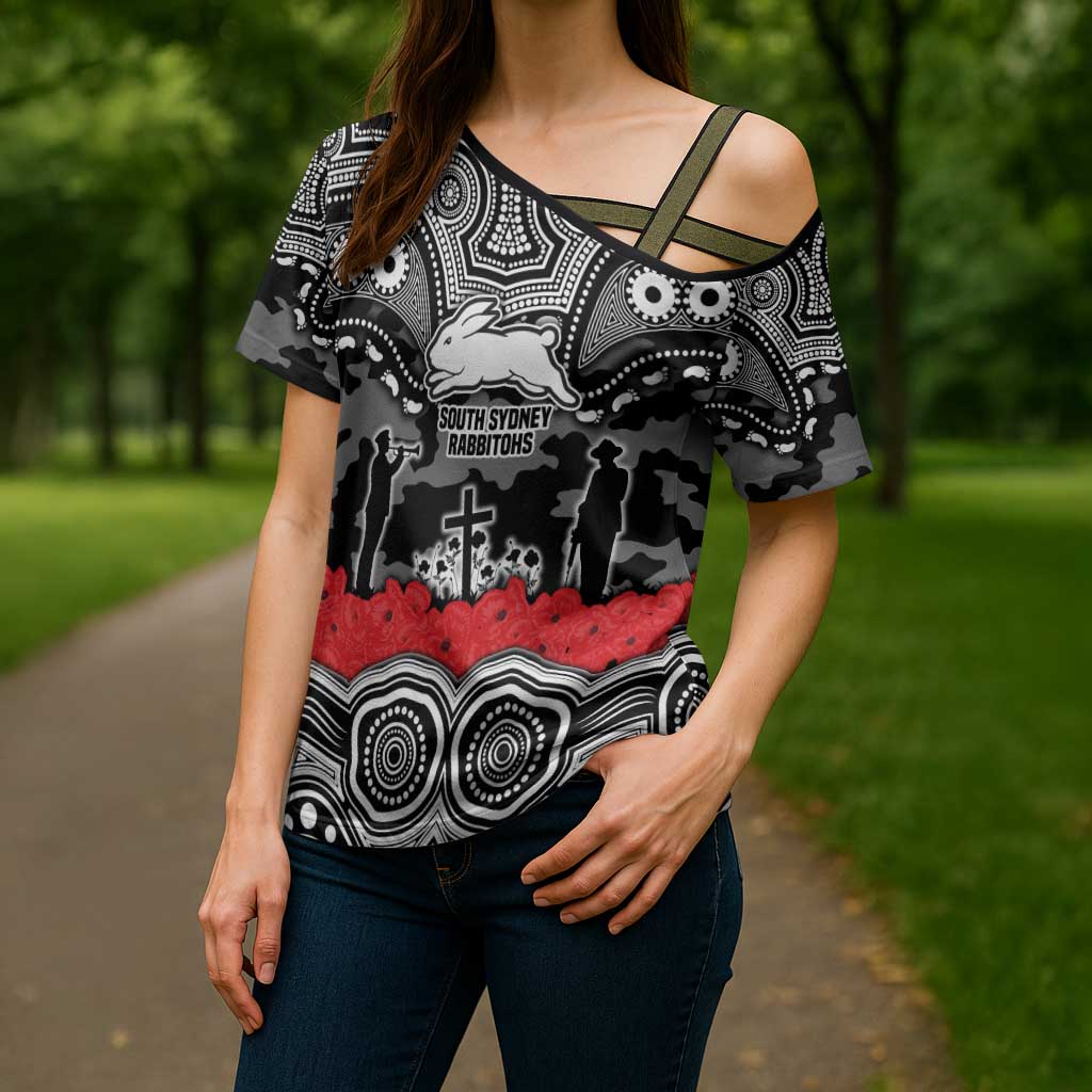 ANZAC Day South Sydney Rabbitohs Cross Shoulder Shirt Military Memorial Aboriginal Indigenous Art