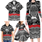 ANZAC Day South Sydney Rabbitohs Family Matching Long Sleeve Bodycon Dress and Hawaiian Shirt Military Memorial Aboriginal Indigenous Art