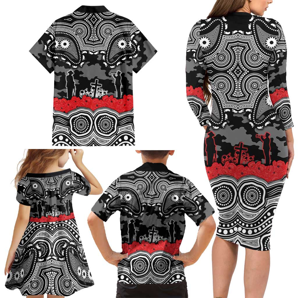 ANZAC Day South Sydney Rabbitohs Family Matching Long Sleeve Bodycon Dress and Hawaiian Shirt Military Memorial Aboriginal Indigenous Art