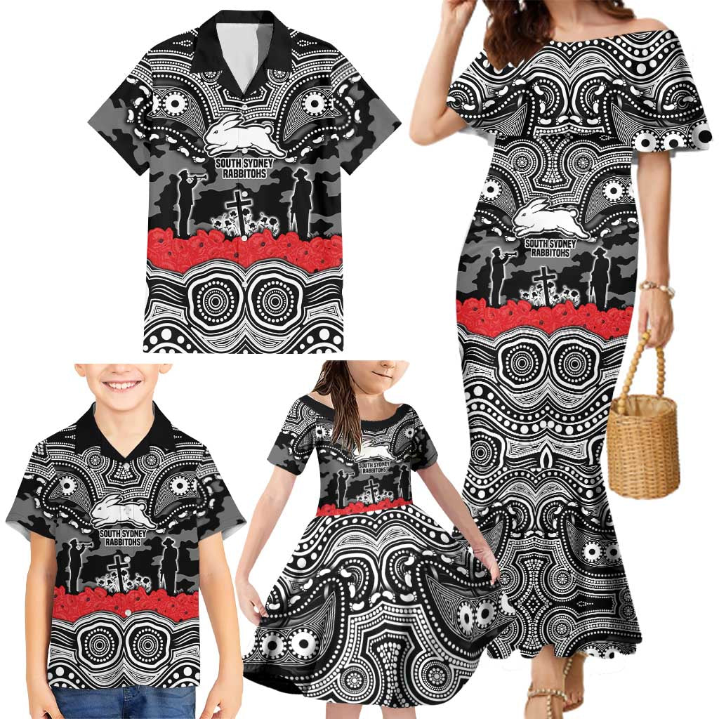 ANZAC Day South Sydney Rabbitohs Family Matching Mermaid Dress and Hawaiian Shirt Military Memorial Aboriginal Indigenous Art