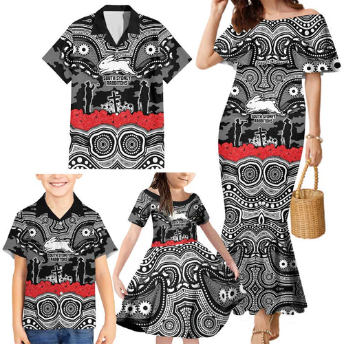 ANZAC Day South Sydney Rabbitohs Family Matching Mermaid Dress and Hawaiian Shirt Military Memorial Aboriginal Indigenous Art