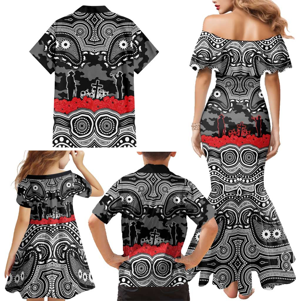 ANZAC Day South Sydney Rabbitohs Family Matching Mermaid Dress and Hawaiian Shirt Military Memorial Aboriginal Indigenous Art