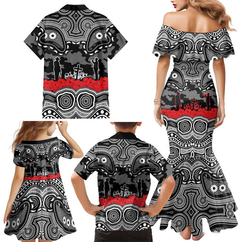 ANZAC Day South Sydney Rabbitohs Family Matching Mermaid Dress and Hawaiian Shirt Military Memorial Aboriginal Indigenous Art