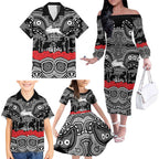 ANZAC Day South Sydney Rabbitohs Family Matching Off The Shoulder Long Sleeve Dress and Hawaiian Shirt Military Memorial Aboriginal Indigenous Art