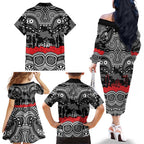 ANZAC Day South Sydney Rabbitohs Family Matching Off The Shoulder Long Sleeve Dress and Hawaiian Shirt Military Memorial Aboriginal Indigenous Art