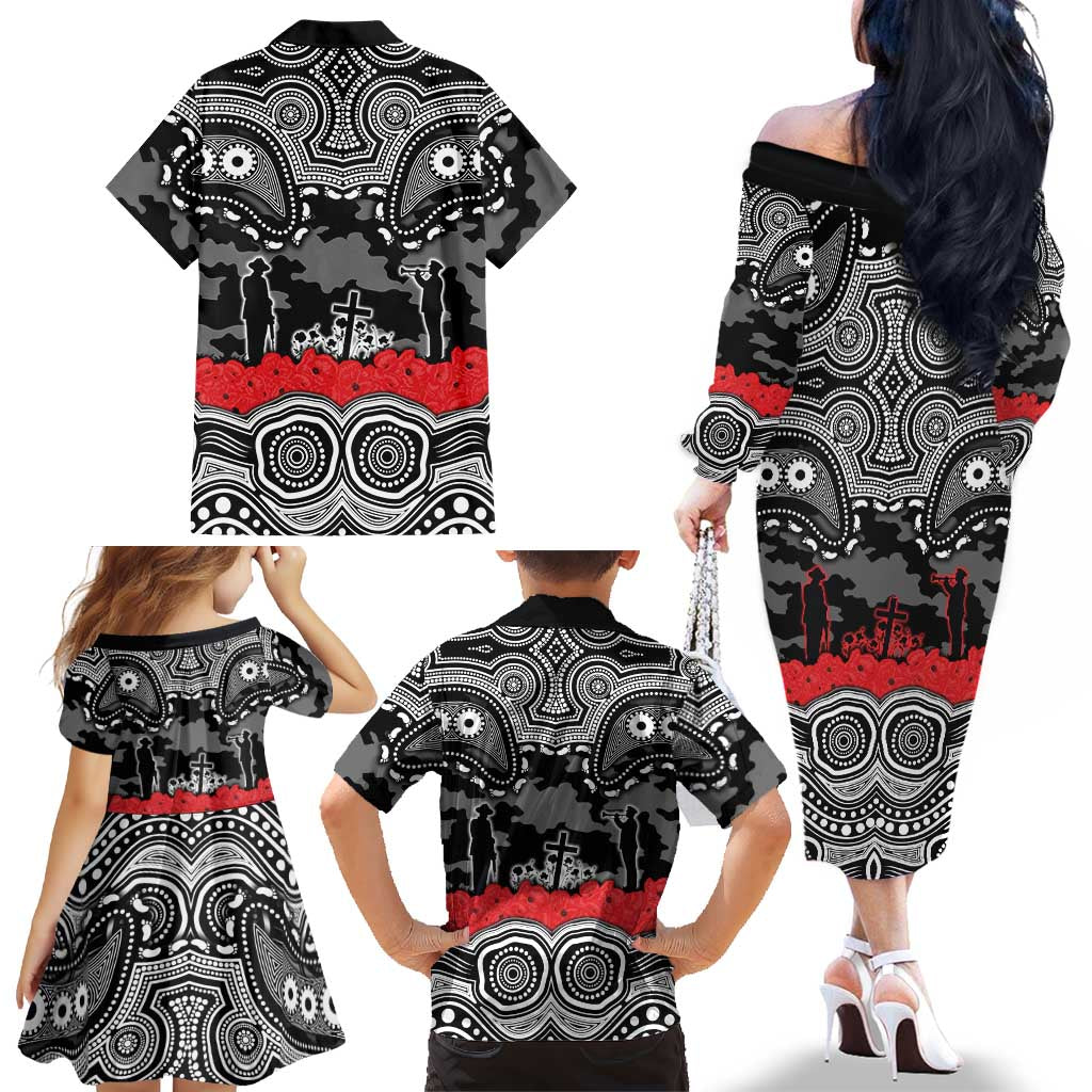 ANZAC Day South Sydney Rabbitohs Family Matching Off The Shoulder Long Sleeve Dress and Hawaiian Shirt Military Memorial Aboriginal Indigenous Art