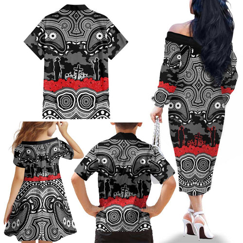 ANZAC Day South Sydney Rabbitohs Family Matching Off The Shoulder Long Sleeve Dress and Hawaiian Shirt Military Memorial Aboriginal Indigenous Art