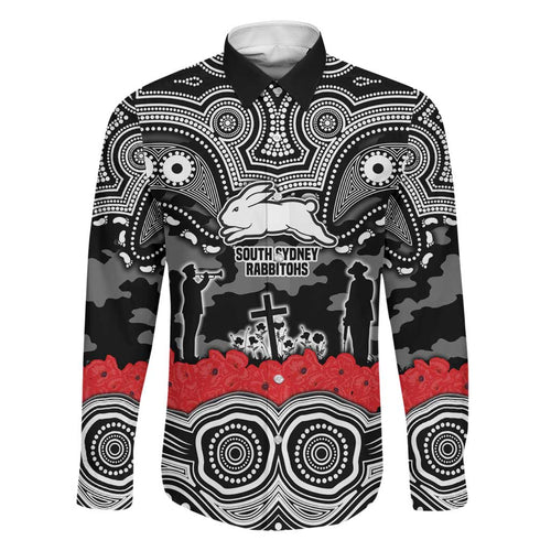 ANZAC Day South Sydney Rabbitohs Family Matching Off The Shoulder Long Sleeve Dress and Hawaiian Shirt Military Memorial Aboriginal Indigenous Art