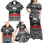 ANZAC Day South Sydney Rabbitohs Family Matching Off Shoulder Maxi Dress and Hawaiian Shirt Military Memorial Aboriginal Indigenous Art