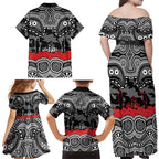ANZAC Day South Sydney Rabbitohs Family Matching Off Shoulder Maxi Dress and Hawaiian Shirt Military Memorial Aboriginal Indigenous Art