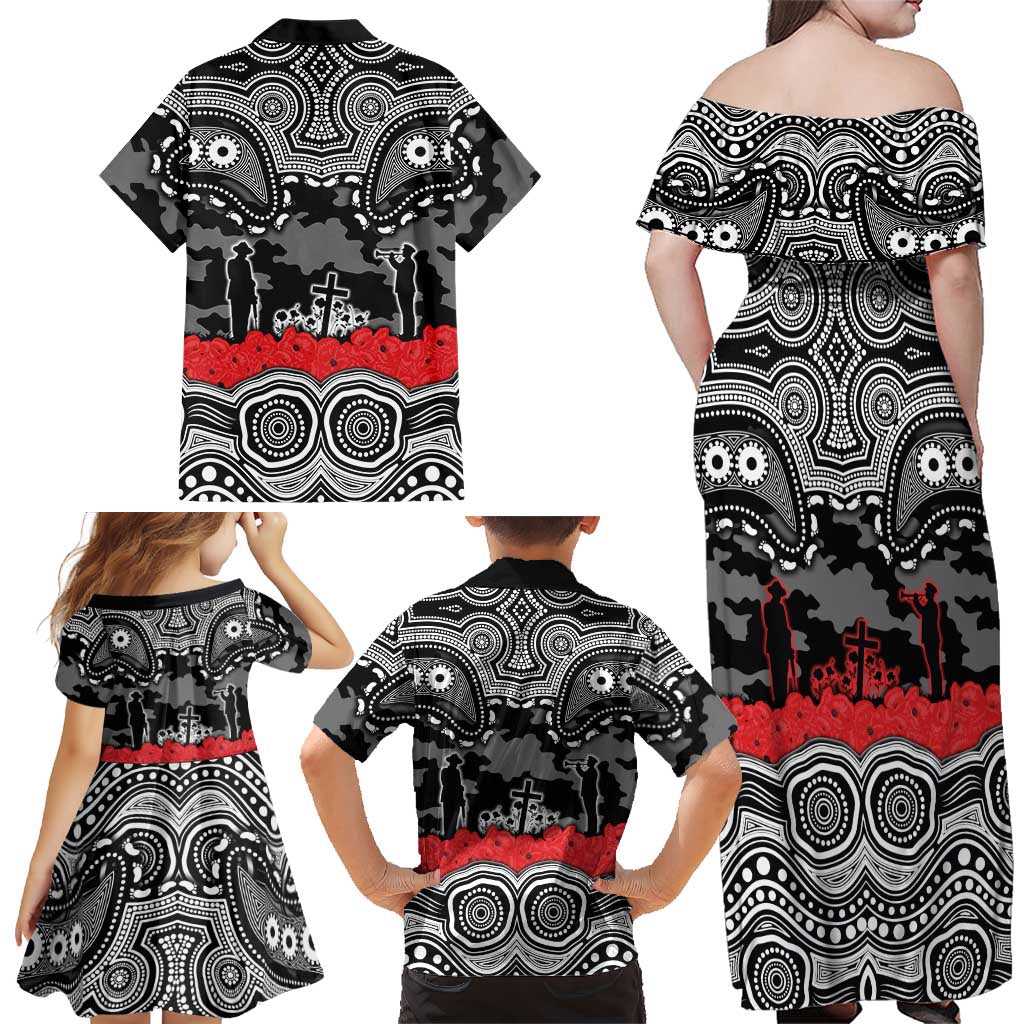 ANZAC Day South Sydney Rabbitohs Family Matching Off Shoulder Maxi Dress and Hawaiian Shirt Military Memorial Aboriginal Indigenous Art