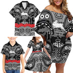 ANZAC Day South Sydney Rabbitohs Family Matching Off Shoulder Short Dress and Hawaiian Shirt Military Memorial Aboriginal Indigenous Art