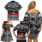ANZAC Day South Sydney Rabbitohs Family Matching Off Shoulder Short Dress and Hawaiian Shirt Military Memorial Aboriginal Indigenous Art