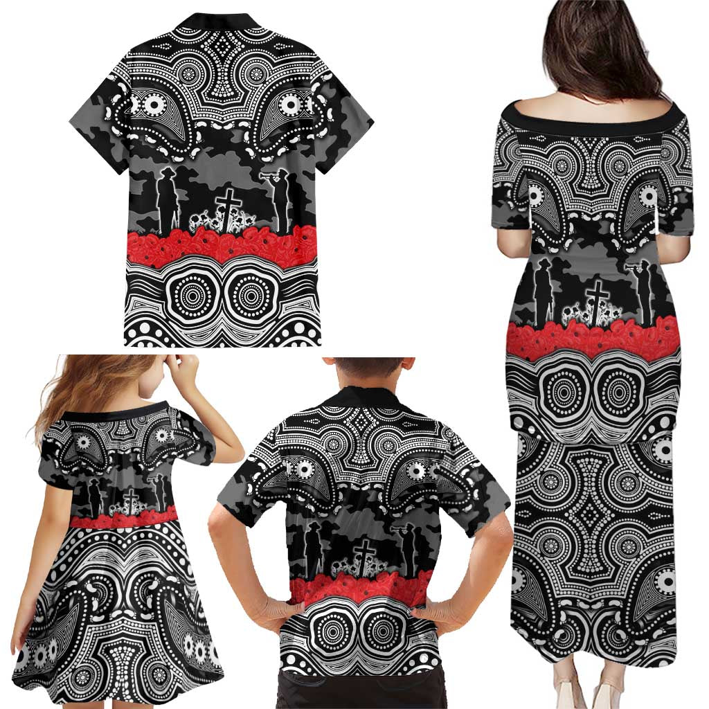 ANZAC Day South Sydney Rabbitohs Family Matching Puletasi and Hawaiian Shirt Military Memorial Aboriginal Indigenous Art