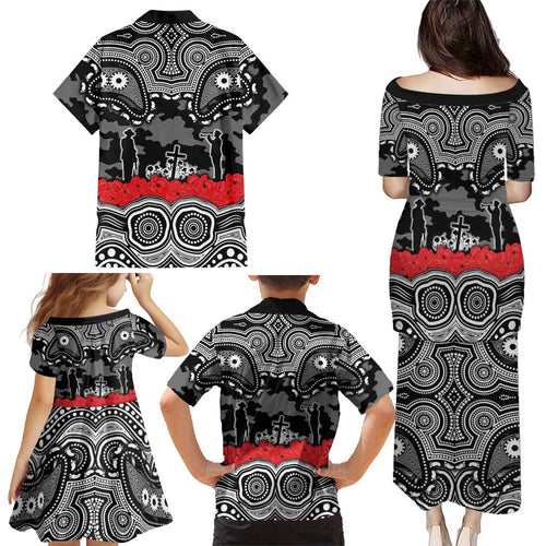 ANZAC Day South Sydney Rabbitohs Family Matching Puletasi and Hawaiian Shirt Military Memorial Aboriginal Indigenous Art