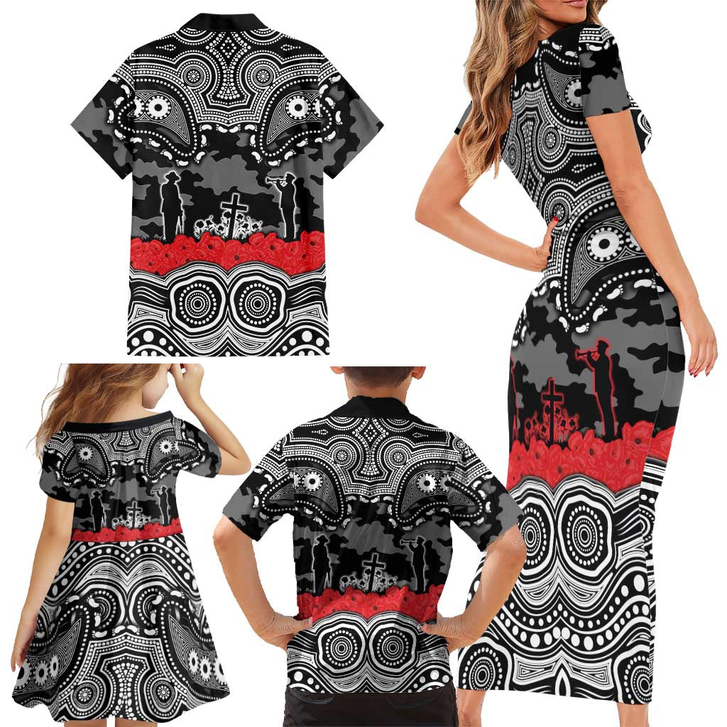 ANZAC Day South Sydney Rabbitohs Family Matching Short Sleeve Bodycon Dress and Hawaiian Shirt Military Memorial Aboriginal Indigenous Art