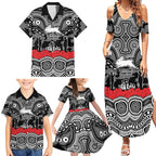 ANZAC Day South Sydney Rabbitohs Family Matching Summer Maxi Dress and Hawaiian Shirt Military Memorial Aboriginal Indigenous Art