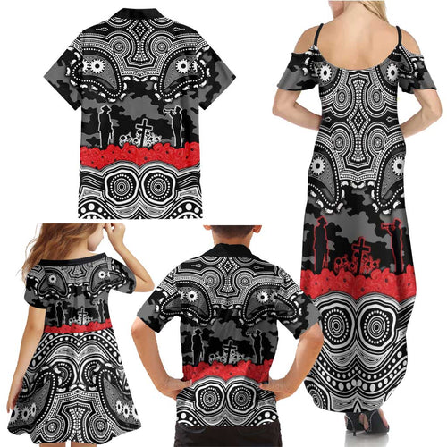 ANZAC Day South Sydney Rabbitohs Family Matching Summer Maxi Dress and Hawaiian Shirt Military Memorial Aboriginal Indigenous Art