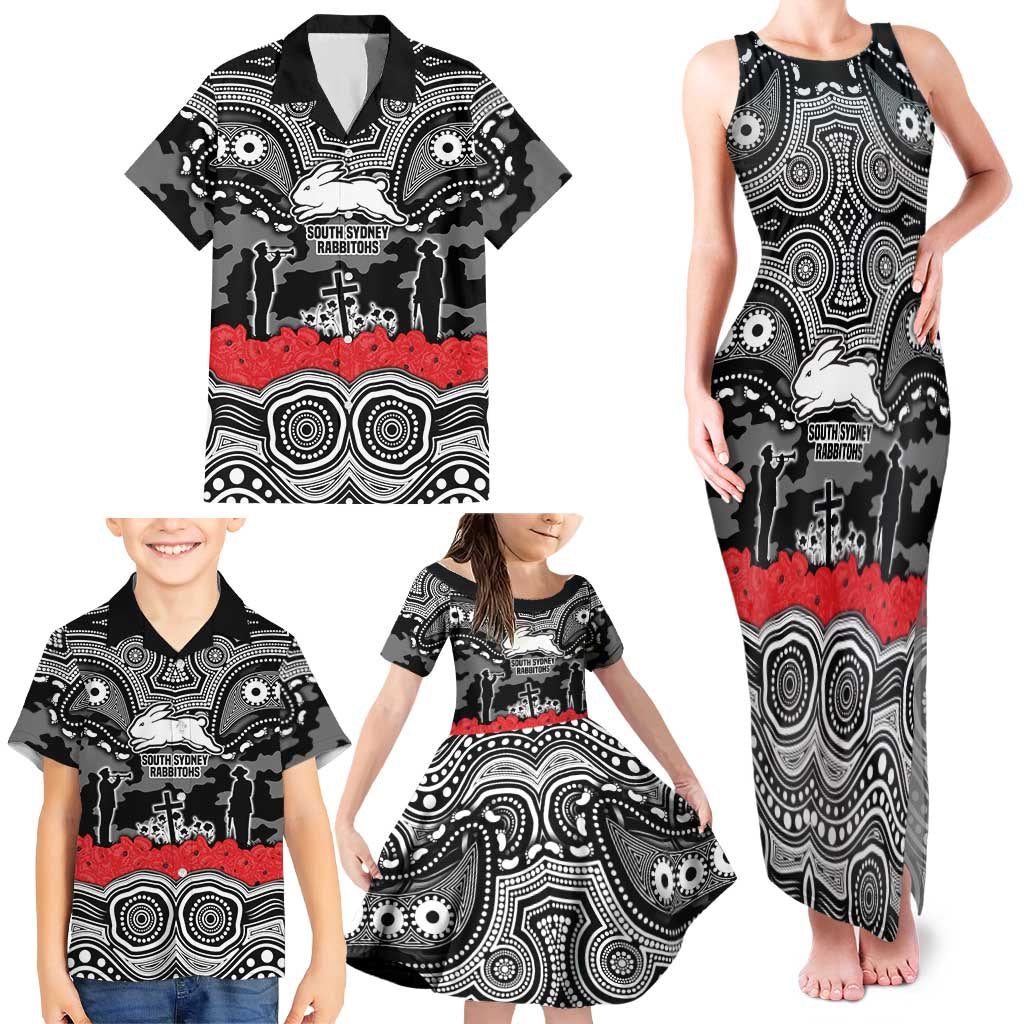 ANZAC Day South Sydney Rabbitohs Family Matching Tank Maxi Dress and Hawaiian Shirt Military Memorial Aboriginal Indigenous Art