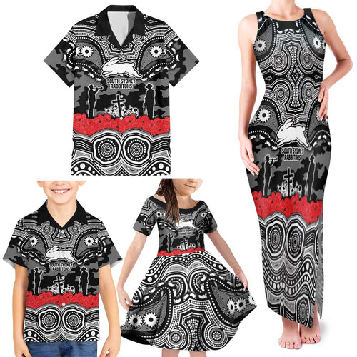 ANZAC Day South Sydney Rabbitohs Family Matching Tank Maxi Dress and Hawaiian Shirt Military Memorial Aboriginal Indigenous Art