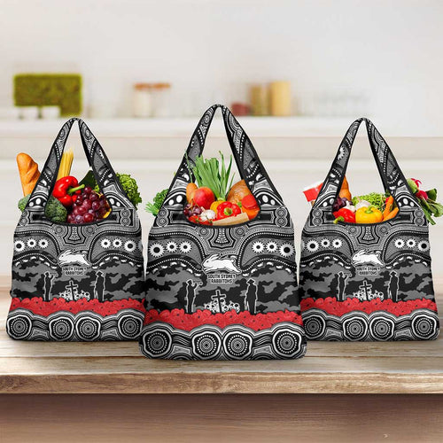 ANZAC Day South Sydney Rabbitohs Grocery Bag Military Memorial Aboriginal Indigenous Art