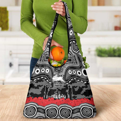 ANZAC Day South Sydney Rabbitohs Grocery Bag Military Memorial Aboriginal Indigenous Art