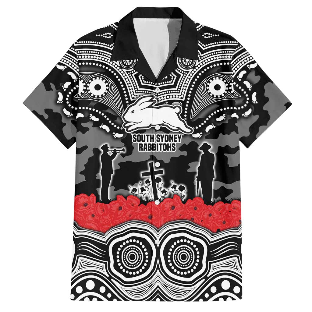 ANZAC Day South Sydney Rabbitohs Hawaiian Shirt Military Memorial Aboriginal Indigenous Art