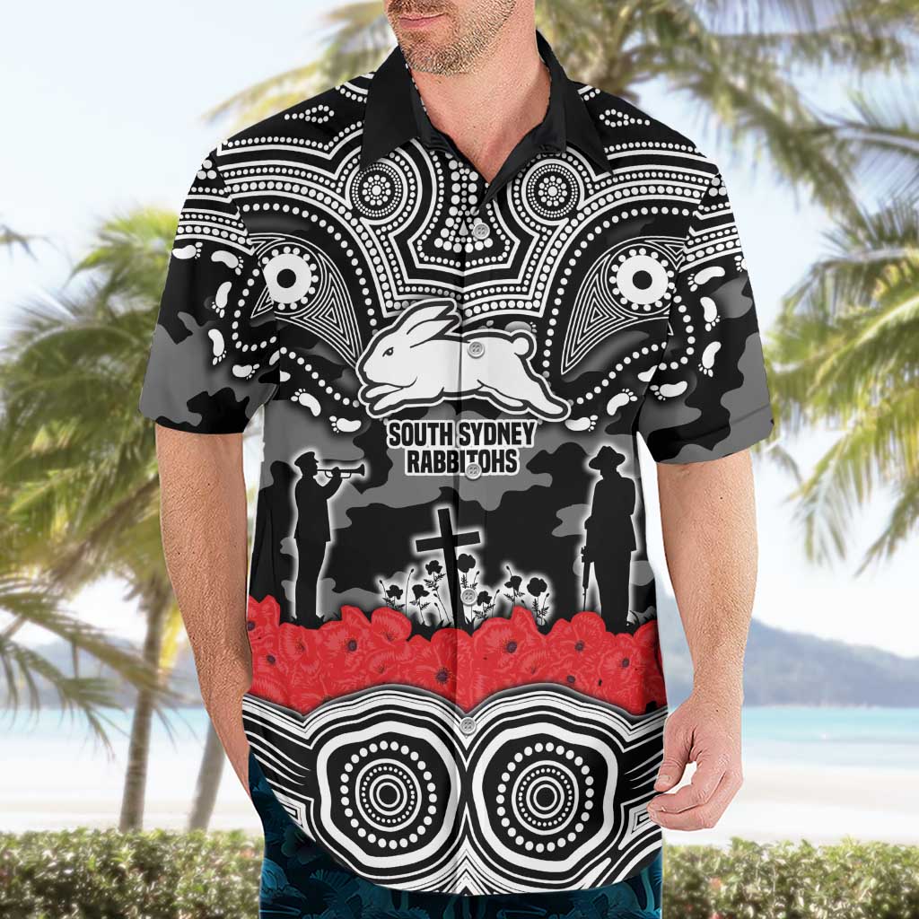 ANZAC Day South Sydney Rabbitohs Hawaiian Shirt Military Memorial Aboriginal Indigenous Art