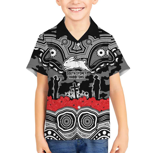 ANZAC Day South Sydney Rabbitohs Hawaiian Shirt Military Memorial Aboriginal Indigenous Art