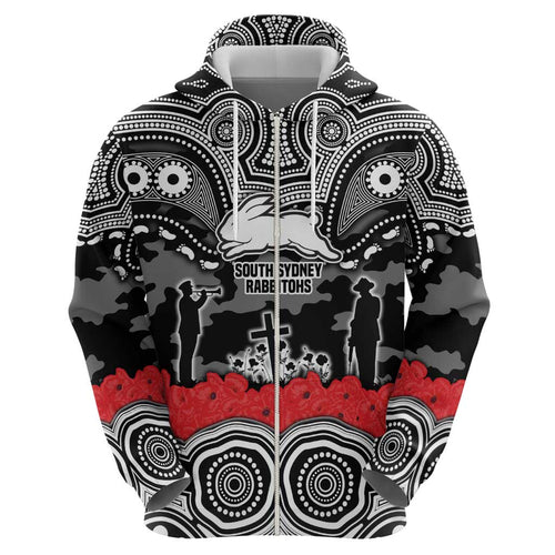 ANZAC Day South Sydney Rabbitohs Hoodie Military Memorial Aboriginal Indigenous Art