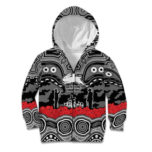 ANZAC Day South Sydney Rabbitohs Kid Hoodie Military Memorial Aboriginal Indigenous Art