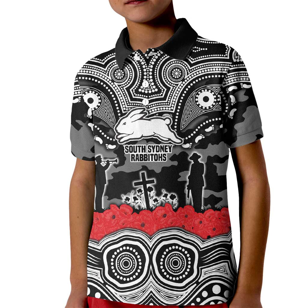 ANZAC Day South Sydney Rabbitohs Kid Polo Shirt Military Memorial Aboriginal Indigenous Art