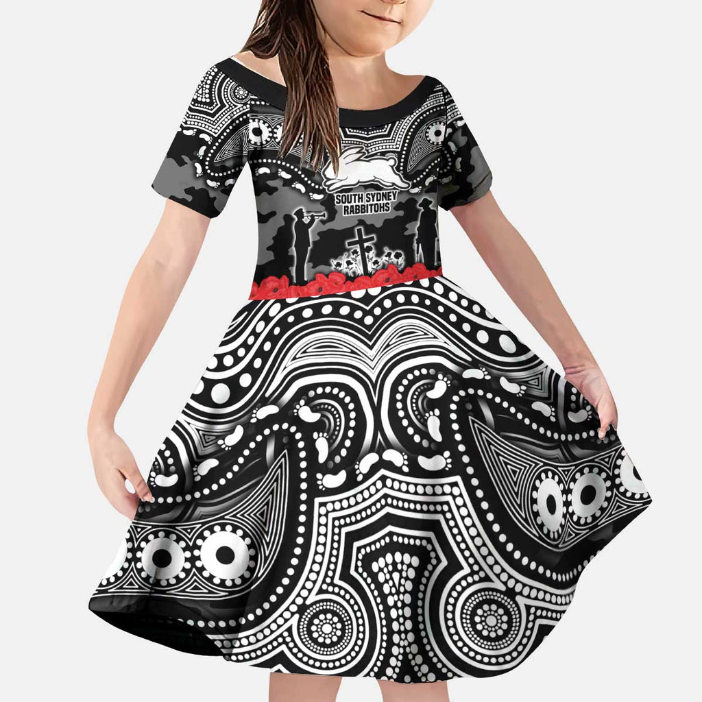 ANZAC Day South Sydney Rabbitohs Kid Short Sleeve Dress Military Memorial Aboriginal Indigenous Art