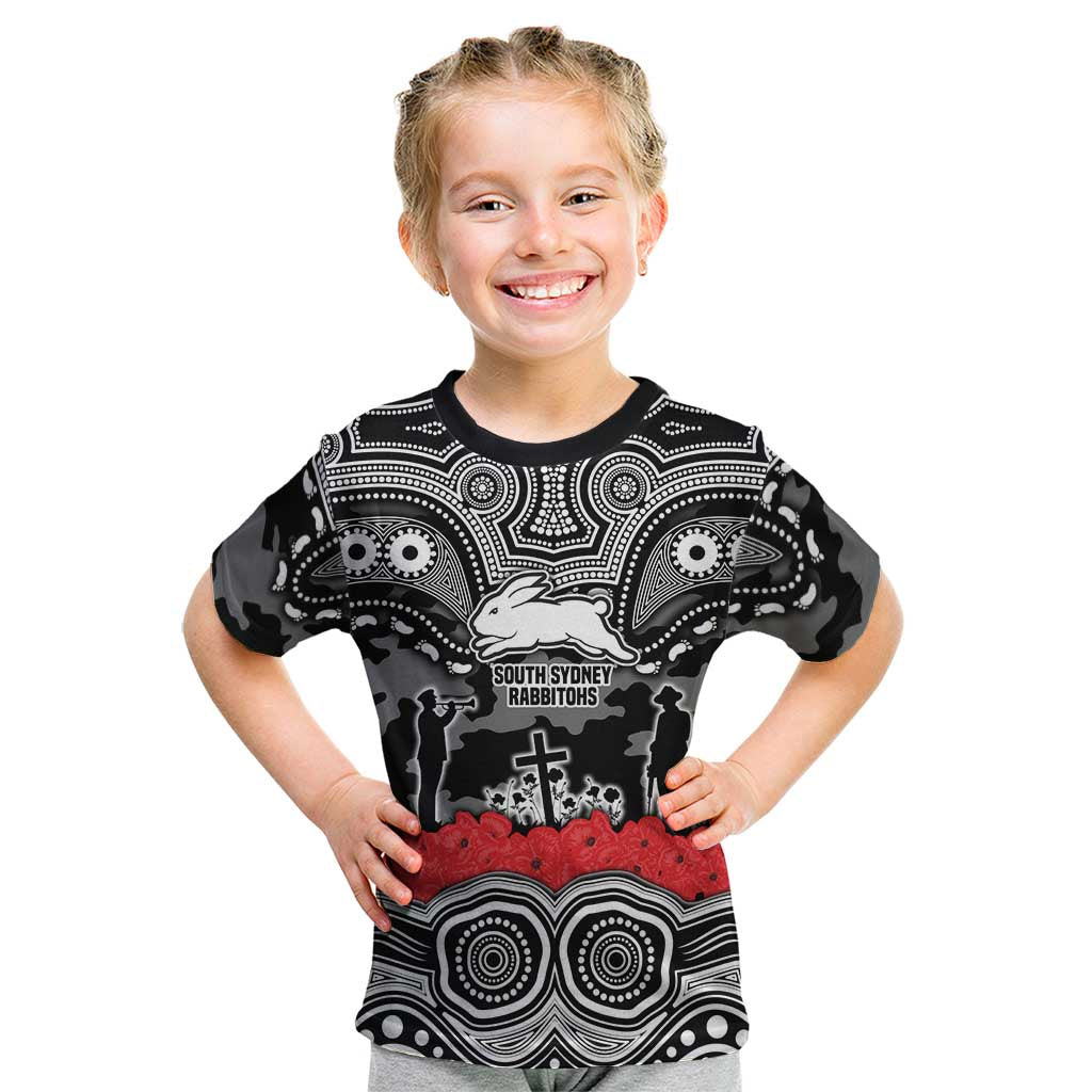 ANZAC Day South Sydney Rabbitohs Kid T Shirt Military Memorial Aboriginal Indigenous Art