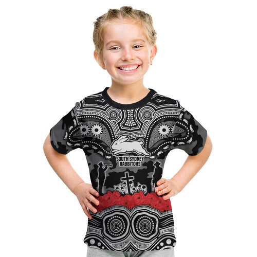 ANZAC Day South Sydney Rabbitohs Kid T Shirt Military Memorial Aboriginal Indigenous Art