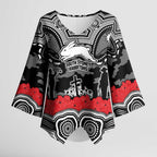 ANZAC Day South Sydney Rabbitohs Kimono Sleeve Blouse Military Memorial Aboriginal Indigenous Art