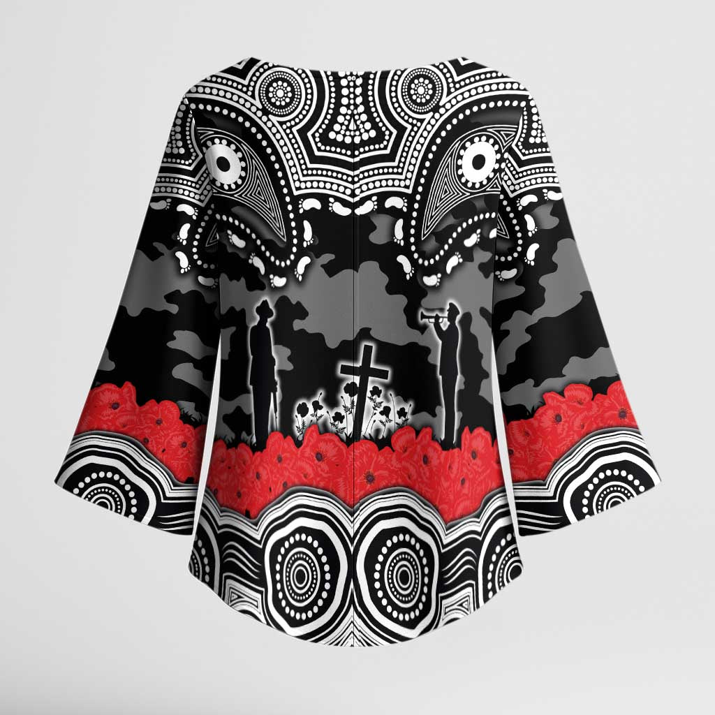 ANZAC Day South Sydney Rabbitohs Kimono Sleeve Blouse Military Memorial Aboriginal Indigenous Art
